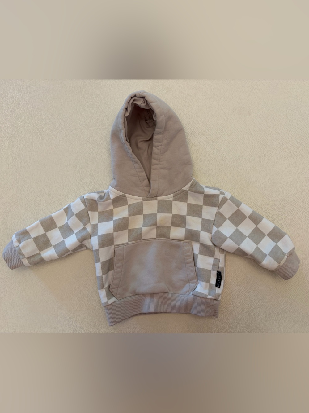 Little Bipsy grey checkered hoodie, 6-12 mo